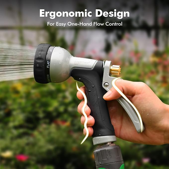 RESTMO Heavy Duty Metal Garden Hose Nozzle, Water Hose Nozzle with 7 Adjustable Spray Patterns, High Pressure Hose Sprayer with with Flow Control, for Plants & Lawns, Washing Cars & Pets, Black
