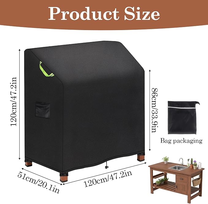 Klmnop Outdoor Garden Potting Bench Table Cover, Waterproof & Windproof Cover for Garden Potting Table, Cabinet & Planting Workstation, UV Resistant(47"W x 20"D x 47"H)