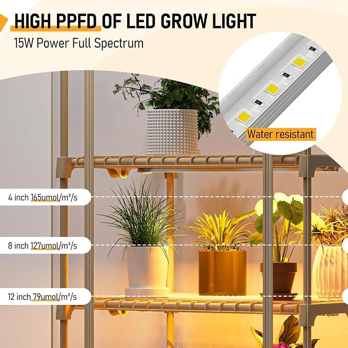 SPECILITE Indoor Greenhouse with Grow Lights - Adjustable 4 Tiers 27.6"L×19.3"W×61.4"H Mini Greenhouse with Zip PVC Cover and 45W Plant Light, Portable Green House with Timer for Winter &Indoor Plants