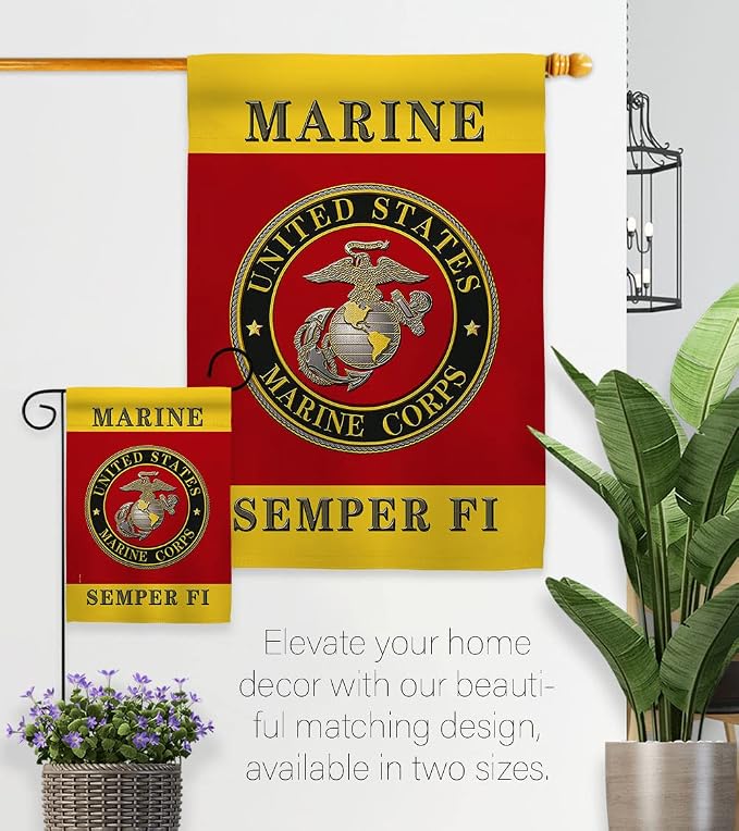 US military Marine Corps USMC Semper Fi Flag Double-Sided Lawn Decoration Gift House Garden Yard Banner United State American Military Veteran, 12" x 18.5 Made in USA