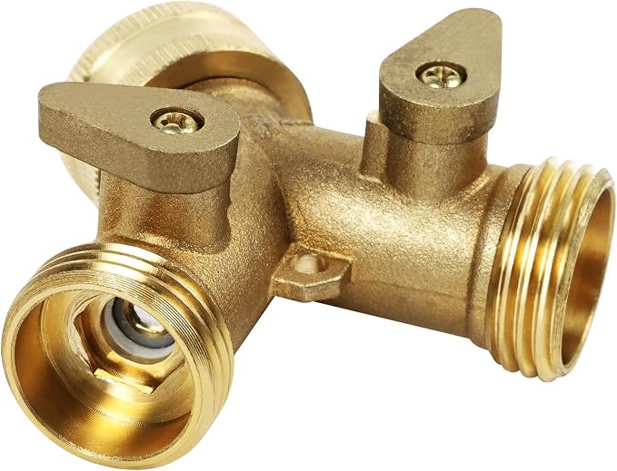 Lifynste 2 Way Brass Hose Splitter, 3/4" Brass Hose Connectors, Y Garden Hose Connector Adapter, 2 Pack