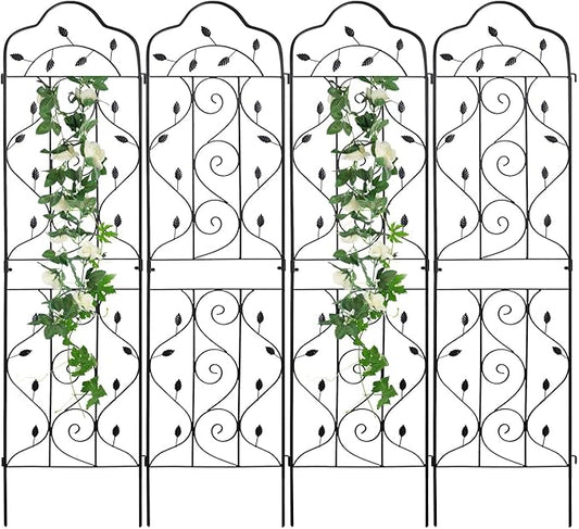hogardeck 4 Packs 72 * 18 inch Metal Garden Trellis for Climbing Plants Outdoor,Heavy Duty,Black Coating Rustproof Trellis for Rose, Vegetable, Flowers, Expandable,Perfect for Training Climbing Plants