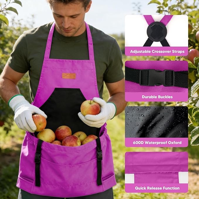 Gardening Apron,Harvest Apron with Multi-pocket for Men Women, Adjustable Cross-Back Straps, Garden Gifts for Mom,Dad