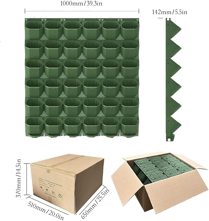 36 Pockets Living Wall Planter Indoor, Self Watering Wall Hanging Planters for Outdoor Plants Stackable, Cascading Vertical Planter Garden (Green)