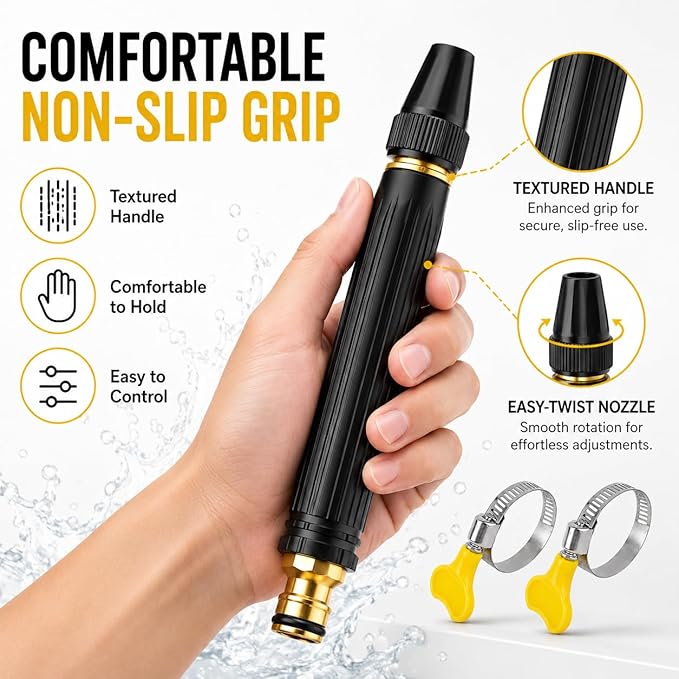 High Pressure Hose Nozzle High Pressure Car Wash Water Gun Garden Hose Sprayer High Pressure Hose Nozzle, Adjustable Spray Patterns for Car Washing and Outdoor Cleaning