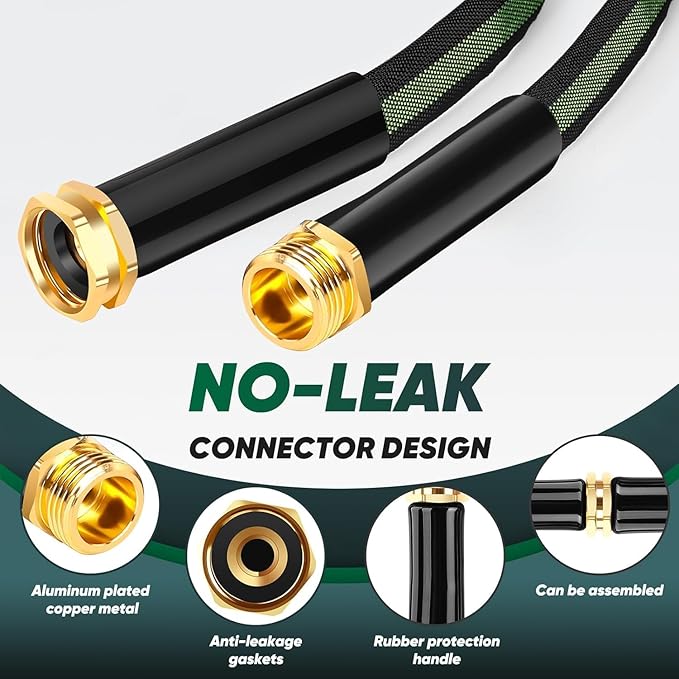 Toolasin Garden Hose 50FT, Lightweight Water Hose with 3/4", Non-Expanding, Potable, Easy Storage, Portable and Flexible Kink-Free PVC Inner Core, 500 PSI Burst Strength Outdoor Hose for Garden, Green