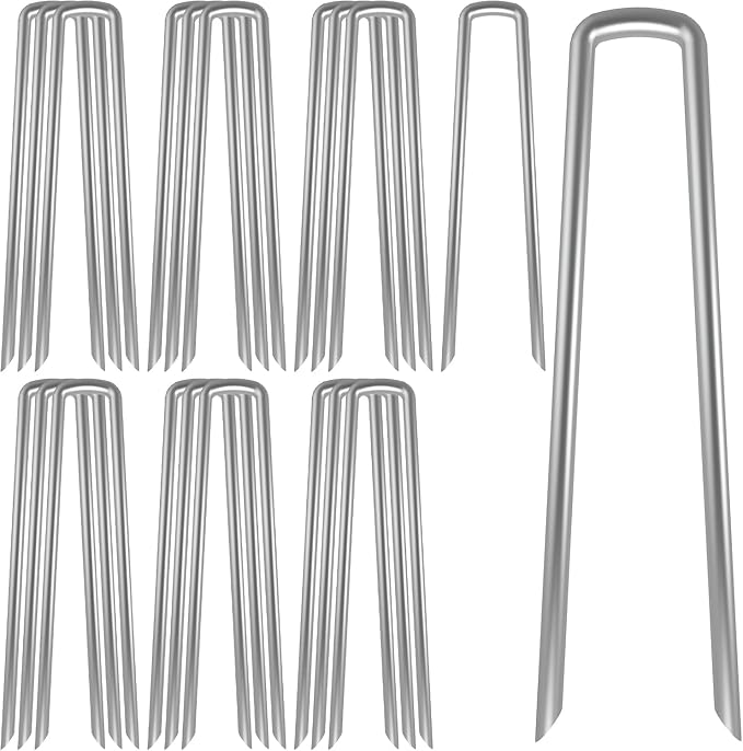 AAGUT 100 Pack 12 Inch Garden Stakes Heavy Duty 11 Gauge Galvanized Steel Landscape Staples Fence Ground Stake Sod Pins Yard Stakes Tent Anchors for Dog Fencing, Chicken Wire
