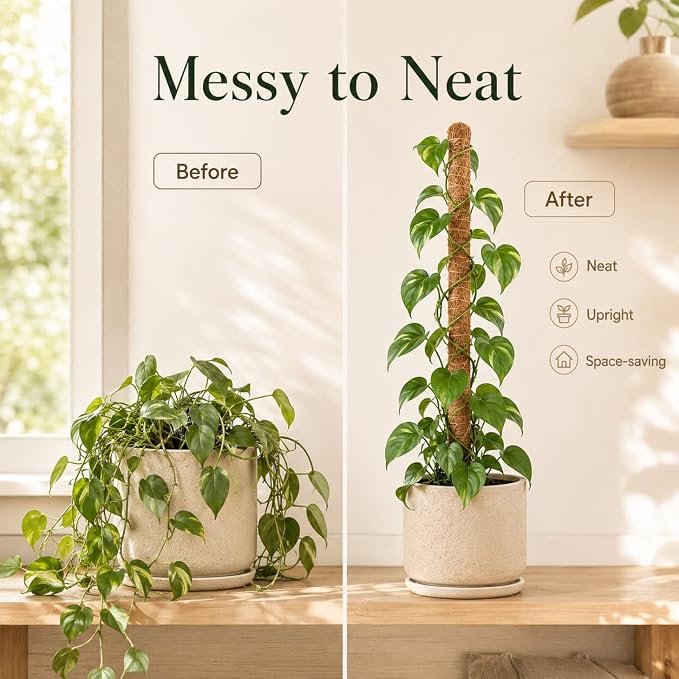 Moss Pole Monstera Plant Support, 2 Pack 28 inch Bendable Plant Support for Indoor Climbing Plants, Heavy-Duty Plant Trellis with Jute Rope & Straps
