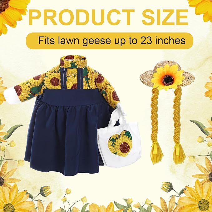 FuWeave Sunflower Goose Outfit for 23'' Cement Statue Porch Goose Clothes Flower Dress and Straw Hat for Large Statue Summer Outdoor Garden Patio Yard Lawn Art Decoration