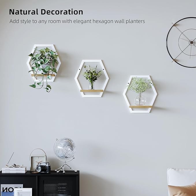 3 Pack Solid Wood & Heavy Duty Metal Wall Plant Stands,9 inch Natural Wood Shelf, Boho Arch Hanging Planter for Indoor 25 LB Load for Plants White