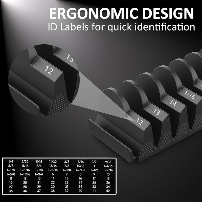 DEHOYI 80 pcs MAGNETIC Modular Wrench Organizers for Tool Drawers - Wrench Rack with Metric & SAE Labels, Perfect Tool Storage Holder. Gift for father, brother and boyfriend (With Magent) (Black)