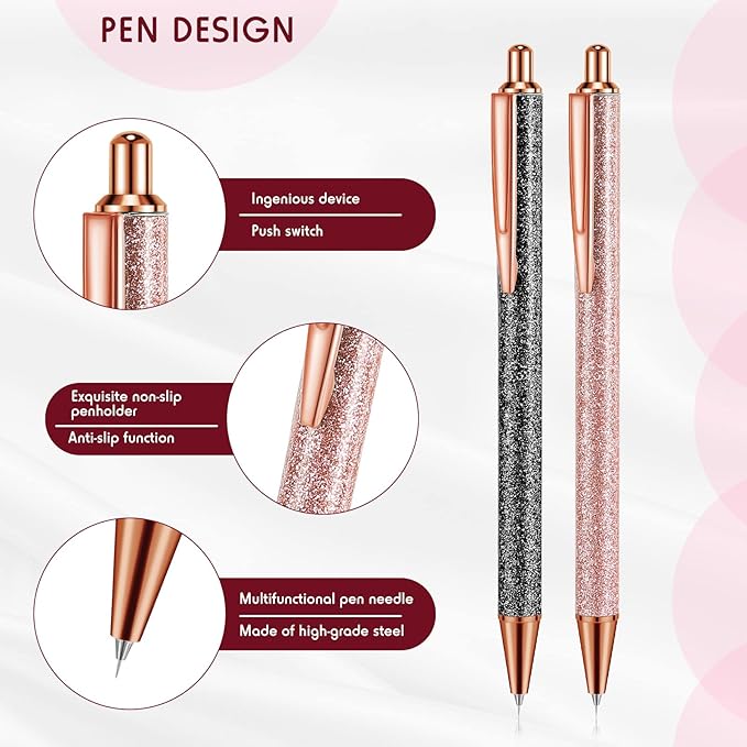 Epakh 2 Pieces Weeding Pen Vinyl Pen Pin Weeding Tool Fine Point Glitter Metal Vinyl Air Release or Car Puncturing Installation Retractable Craft Tool for DIY(Black, Gold)