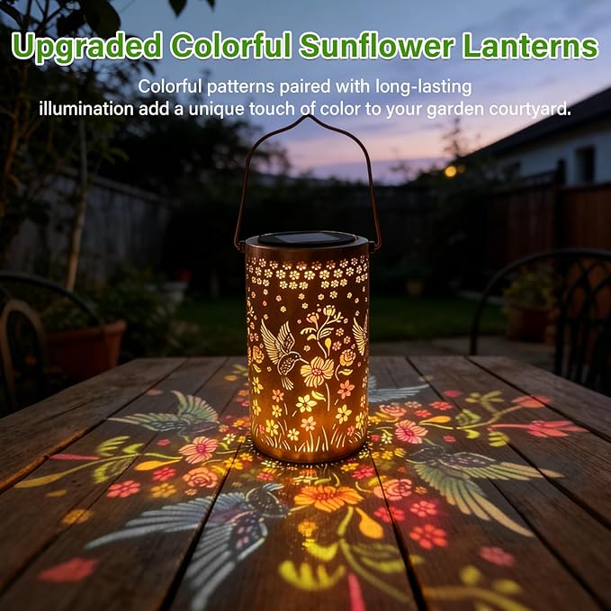 Colorful Solar Lanterns Outdoor Waterproof, Mmulticolored Hummingbird LED Solar Lights Garden Decor Gifts for Women Mom Grandma, Metal Hanging Lantern for Outside Table Tree Patio Pathway Lawn Decor