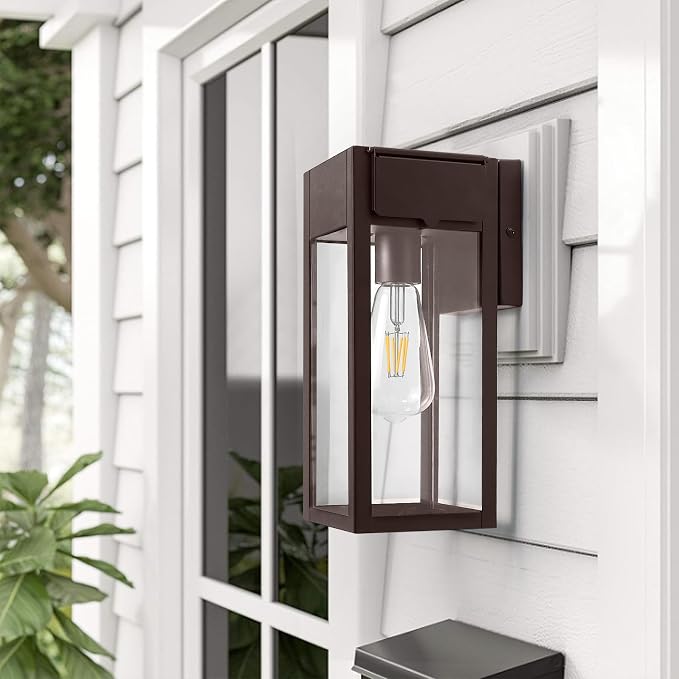 Porch Lights Outdoor Wall Sconce, Outdoor Light with GFCI Outlet, Waterproof Exterior Wall Lantern Light Fixtures, Anti-Rust Wall Lamp for Patio Doorway Garage- Bronze, 1 Pack