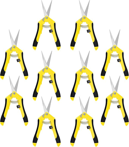 iPower 6.5 Inch Gardening Scissors, Heavy-Duty Hand Pruner Pruning Shear for Gardening and Trimming, Ultra Sharp Stainless Steel, 10 Pack, Yellow