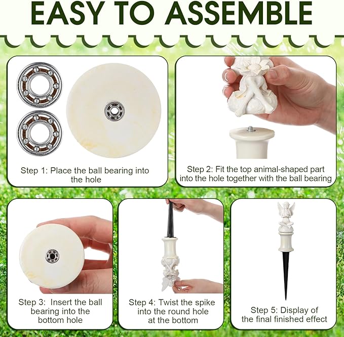 Zonon 6 Pcs Garden Hose Guide Stake Decorative 11.8 Inch Heavy Duty Metal Antique Water Hose Roller Guard Guide Stake Spike Resin Plant Saver Tools for Lawn Yard Garden(White,Fairy)