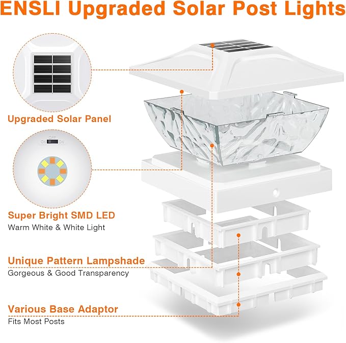 Solar Post Cap Lights Outdoor 6 Pack, 2 Modes Bright Fence Post Solar Lights Outdoor Waterproof, Deck Fence Post Cap Light Solar Powered for 4x4 4.5x4.5 5x5 Posts for Garden Decor