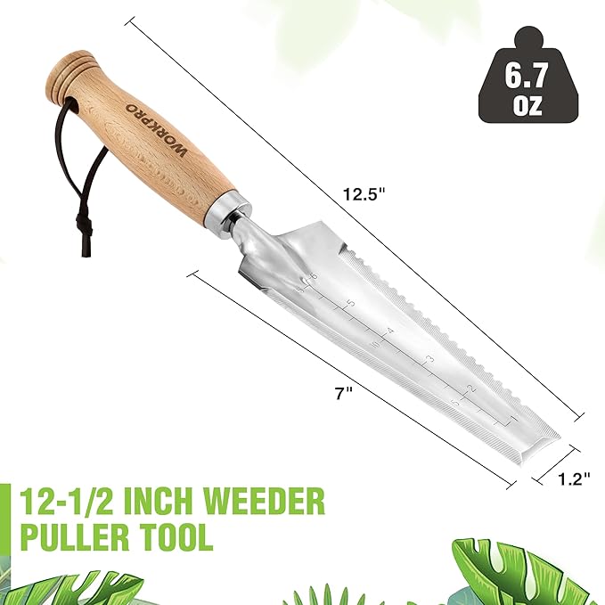 WORKPRO Garden Trowel with Wood Handle, Stainless Steel Narrow Hand Shovel, Multi-Use Flat Garden Trowel for Planting, Weeding, Transplanting, Digging, Small Weeding knife for Gardening