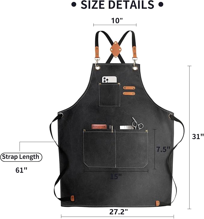 ZOMAO Chef Apron,Cross Back Apron for Women and Men,Cotton Canvas Apron with Adjustable Straps and Large Pockets,Kitchen Cooking Baking Bib Apron