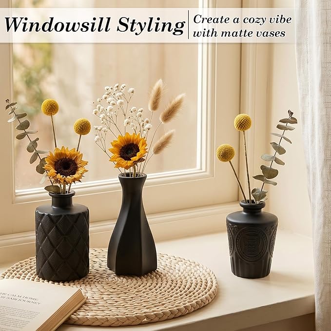 TBWIND 24PCS Black Glass Bud Vases Set, Small Vintage Flower Vases for Centerpieces, Mini Rustic Vases for Wedding Table Decor, Home, Shelves, Windowsills & Floral Arrangements