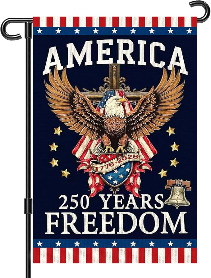 250 Anniversary Usa Garden Flags for Outside, 250 Anniversary USA Flag 1776-2026 Semiquincentennial Commemorative Patriotic Banner with Eagle Design Yard Sign 4th of July Decorations Double-Sided Waterproof 250 Year American Flag 12x18 Inch