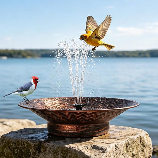 Solar Bird Bath for Outside, 12.4” Outdoor Metal Bird Bath Fountains, Solar Powered Water Fountain for Outdoors Garden Patio Lawn Ground Tabletop Decor (Brown)