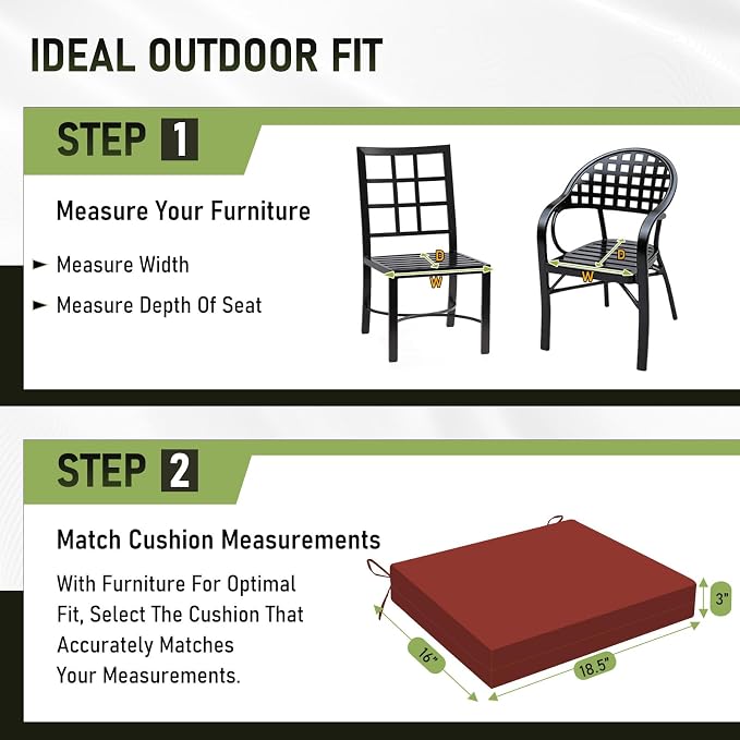 Basic Beyond Outdoor Chair Cushions Set of 2, Square Corner Outdoor Cushions for Patio Furniture, Water Resistant Patio Chair Cushions with 2 Ties, 18.5x16x3, Brick Red