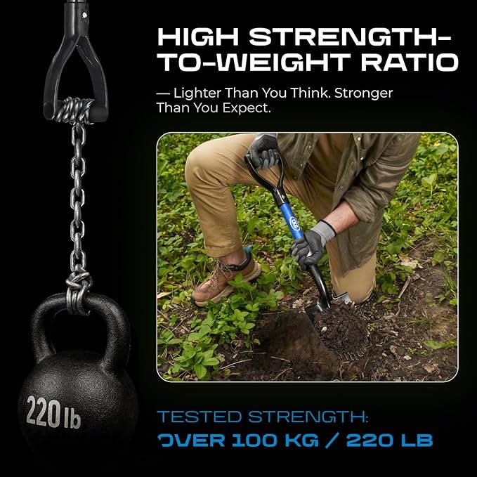 CKG Small Shovel Carbon 28 Inches Lightweight Camping Portable Shovel Ideal for Digging, Small Garden Shovel with D Handle Round Point Blade Camp Shovel, Blue