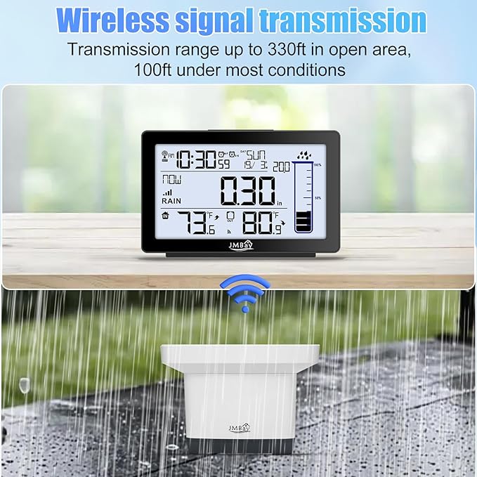 Wireless Rain Gauge Outdoor with Thermometer, High Accurate Digital Rain Gauges Outdoors Best Rated, Electronic Self-Emptying Remote Rain Collector, Freeze Proof Automatic Rain Measure Gauge for Yard