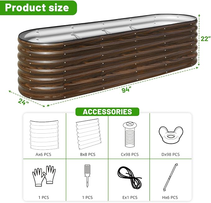 SnugNiture 2-Pack Galvanized Steel Raised Garden Bed Kit - 8x2x2 ft Metal Planter Boxes for Vegetables, Flowers, Herbs | Easy Assembly, Open Bottom Design, Brown