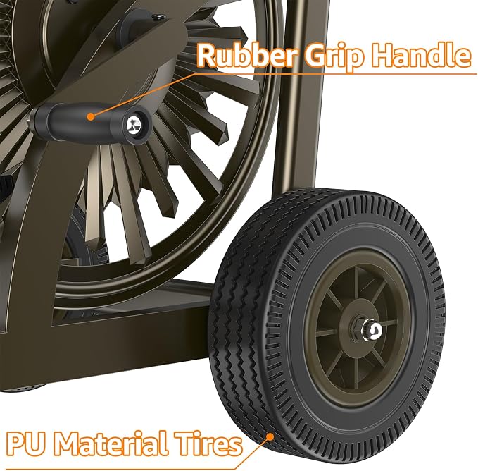 GOFORWILD Heavy Duty Steel Garden Hose Reel Cart with Wheels | Holds 200ft of 5/8 Hose, Storage Basket, Anti-Tip Design, Mobile Water Reel for Lawn, Yard, Garden