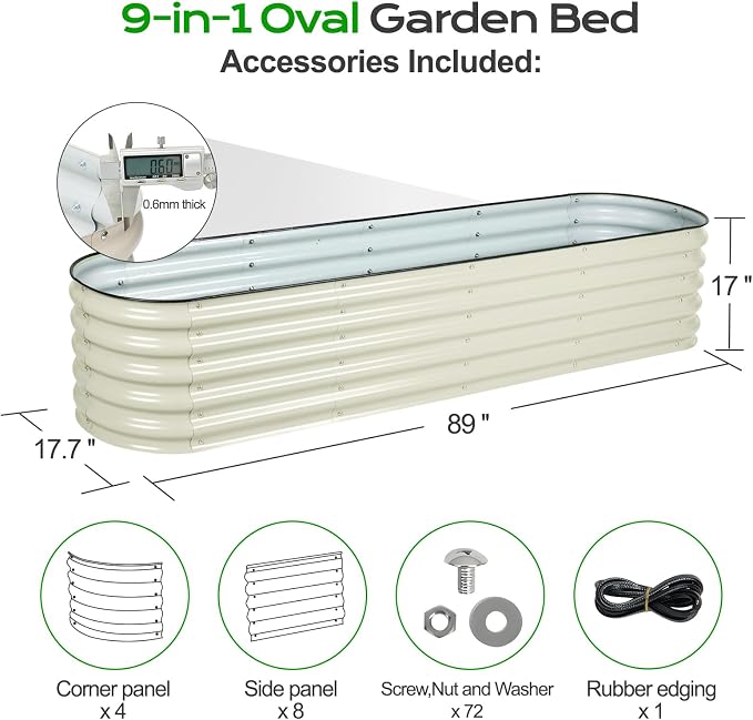 Aoodor 9-in-1 Modular Aluzinc Metal Raised Garden Bed, 89" L x 17.7" W x 17" H, Outdoor Planter Box for Vegetables, Flowers, and Herbs, Beige