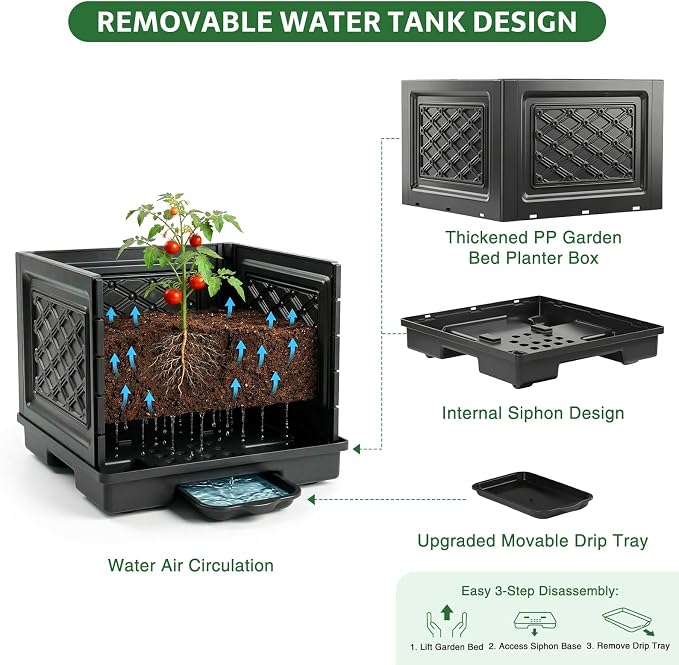 Tomato Planter with Wheels, 57" Self Watering Raised Garden Bed with Tomato Cage & Trellis for Light Climbing Plants, Cherry Tomatoes, Clematis, Herbs, Indoor & Outdoor Gardening for Patios, 1 Pack