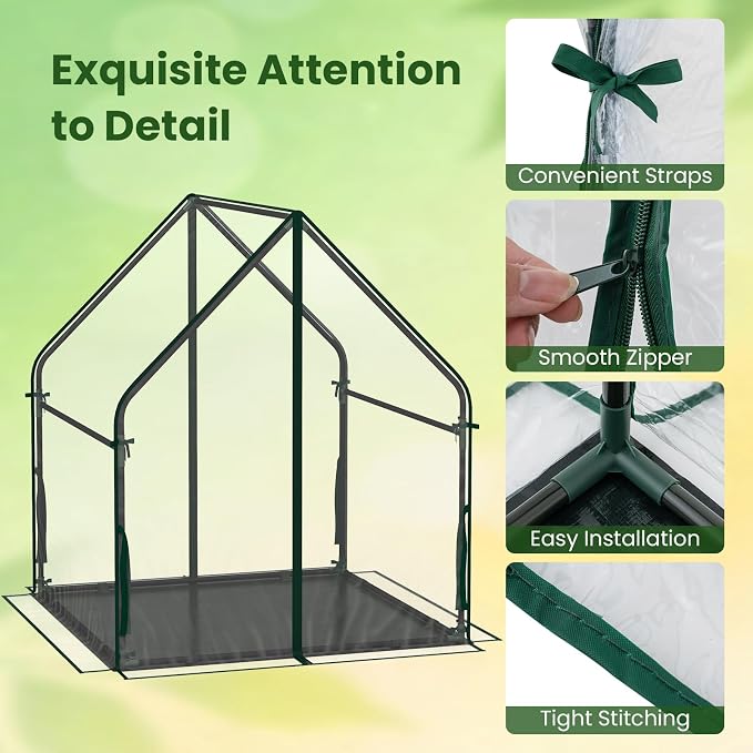 Giantex Mini Greenhouse, Outdoor Portable Green House with Sturdy Metal Frame, Ground Stakes & Wind Ropes, Clear Tent Small Greenhouse for Indoor Outdoor Plants (36"x36"x43")