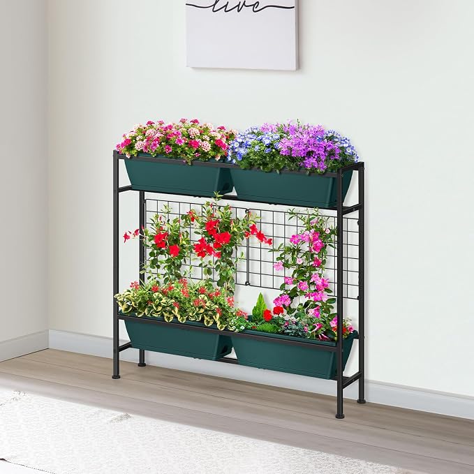 Vertical Raised Garden Beds 32.4" Tall Planter Raised Beds Boxes Patio Herb Garden Planter Outdoor with Metal Fences Legs for Small Climbing Plant Gardening Vegetables Patio Balcony Porch, Green