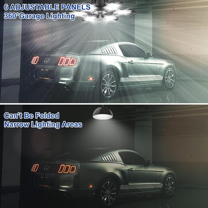 6 Pack 220W Garage Light Ceiling Led Deformable LED Shop Lights for Workshop E26 E27 Screw in Garage