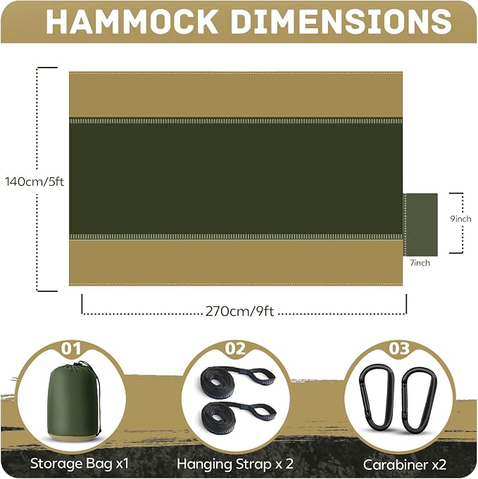 Camping Hammock Lightweight, Portable Hammocks Parachute Hammock with Two Tree Straps, Single or Double Travel Swing Nylon Camp Hammocks, Outdoor Essentials for Beach Backpacking Hiking, Orange