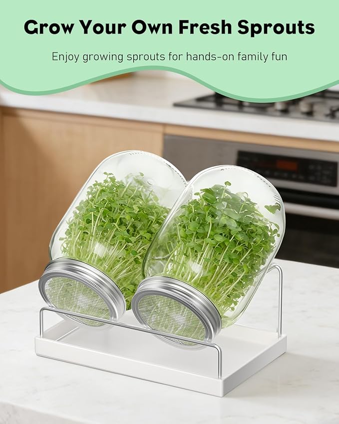 Pawfly Sprouting Kit, Wide Mouth 1 Quart (1000 mL) Mason Jars, Sprouting Jar Kit with Stainless Steel Mesh Sprouting Lids, Sprouts Growing Kit, Seed Sprouter for Broccoli, Mung Bean & Alfalfa
