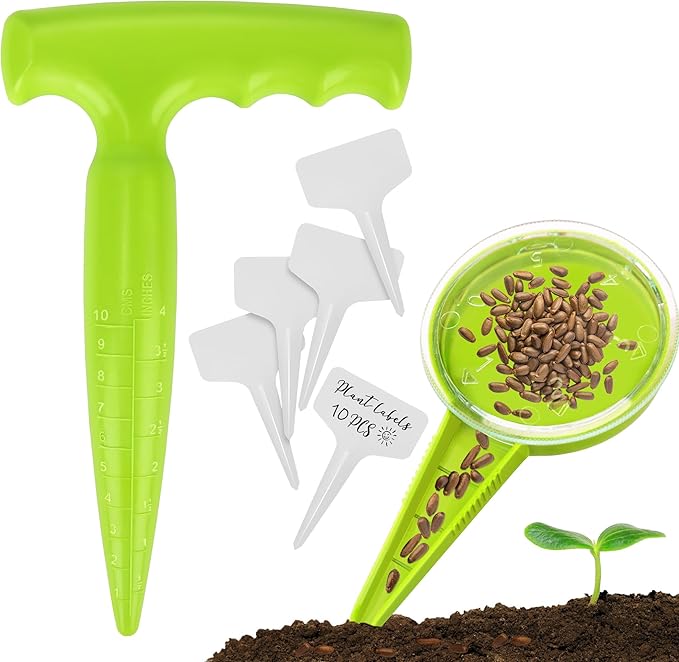 Seed Planter Tool, 6.9" Dibber Garden Tool, Plastic Dibbler Tools for Planting, Seed Dispenser, Bulb Digger Garden Planter for Sowing Seeds, Bulbs, Digging (Light Green 12pcs)