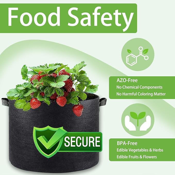 iGarden Grow Bags Tall,20 Gallon Grow Pots 5 Pack with Handles, Heavy Duty 320G Thickened Nonwoven Fabric Plant Bag for Vegetables, Black