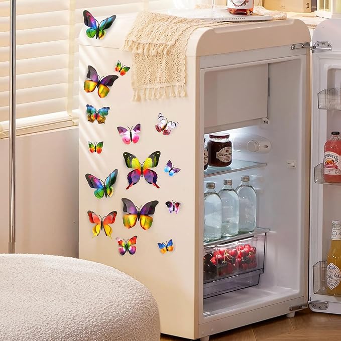 SAOROPEB 3D Butterfly Wall Decor, 48 Pcs Double Layer Butterfly Decorations for Party Decorations Locker Decor Refrigerator Decal, Reusable (Multicolor)