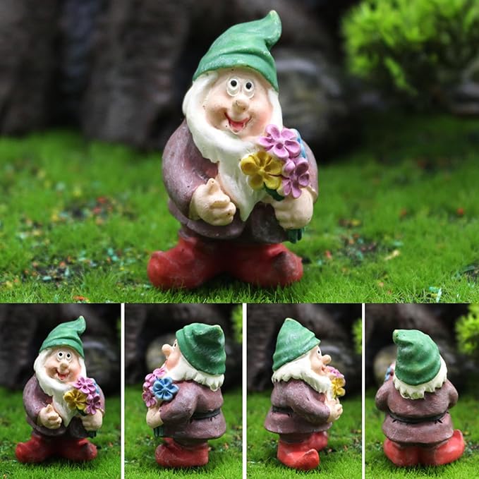 Mini Gnomes Set of 7 - Fairy Garden Accessories, Tiny Gnome Figurines for Miniature Fairy Garden Decor, Plant Pot Decorations