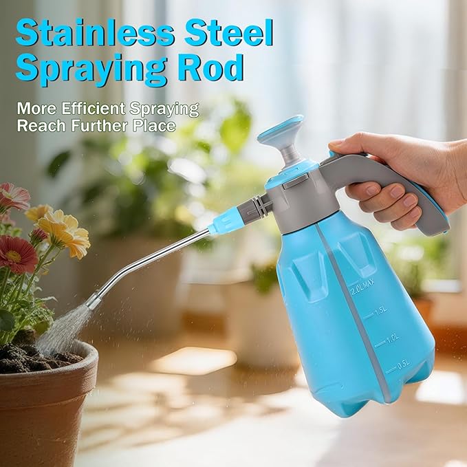 Hand Pump Sprayer 1/2 Gallon, 68 Oz Leak-Proof Water Mister Spray Bottle, 2L Handheld Garden Pressure Sprayer in Lawn and Garden, with Adjustable Nozzle, Extended Spray Rod & Safety Valve