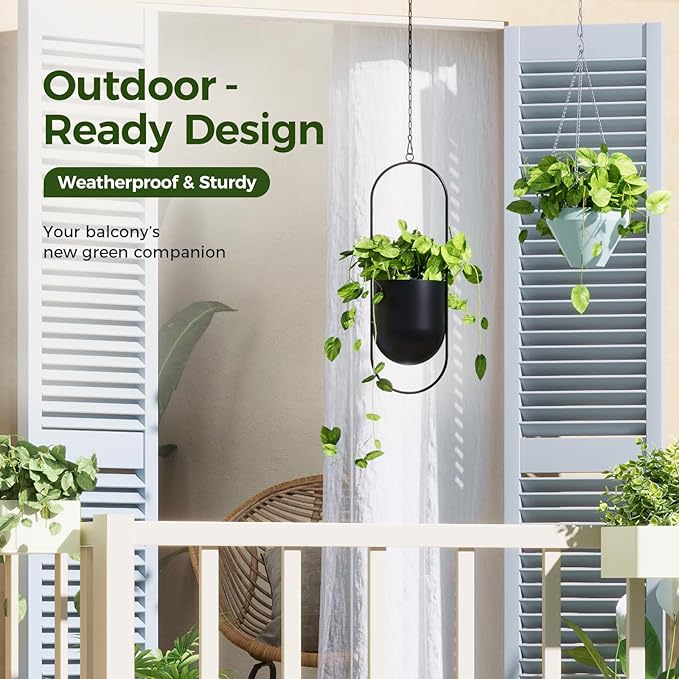 Bamworld Black Hanging Planters for Indoor Outdoor Plants Metal Hanging Pots for Plants 5.5 Inch Modern Hanging Baskets Window Plant Hanger Ceiling Hanging Flower Pots with Chain for Wall Decor