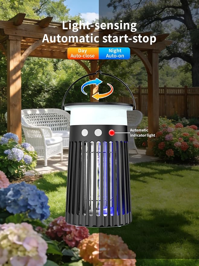 NEXLY SJZ-091 Solar Bug Zapper Portable Outdoor Waterproof Mosquito Killer Light Indoor Home Rechargeable Fruit Fly Trap Lamp 4200V Electric Gnat Traps for Room Garden Courtyard Kitchen Camping Patio