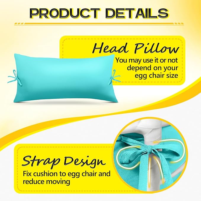 MAGIC ELEPHANT Egg Chair Cushion, Memory Foam Hanging Egg Chair Cushion Replacement, Indoor Outdoor Hammock Basket Swing Cushion with Headrest (Turquoise)