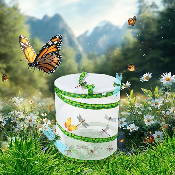 Butterfly Growing Kit- Pop Up Foldable Butterfly Habitat Cage -7.8" x 11" Tall - Clear Mesh Enclosure Terrarium
