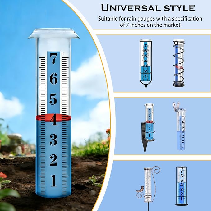 2PCS Rain Gauge Replacement Tube Plastic, Accurate Rain Gauge Outdoor, Thickened and Transparent 7" Capacity Tube with Blue Strip for Yard, 2 Rain Meter Tube with 1 Clean Brush and 2 Red Float
