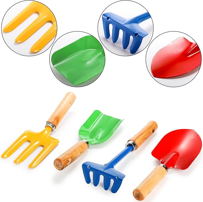 Nicunom 12 Pack Kids Gardening Tools, Metal Garden Tools Set Includes Shovel, Rake, Fork and Trowel, Garden Toys Beach Toys for Kids Outdoor Sand Toy Gift