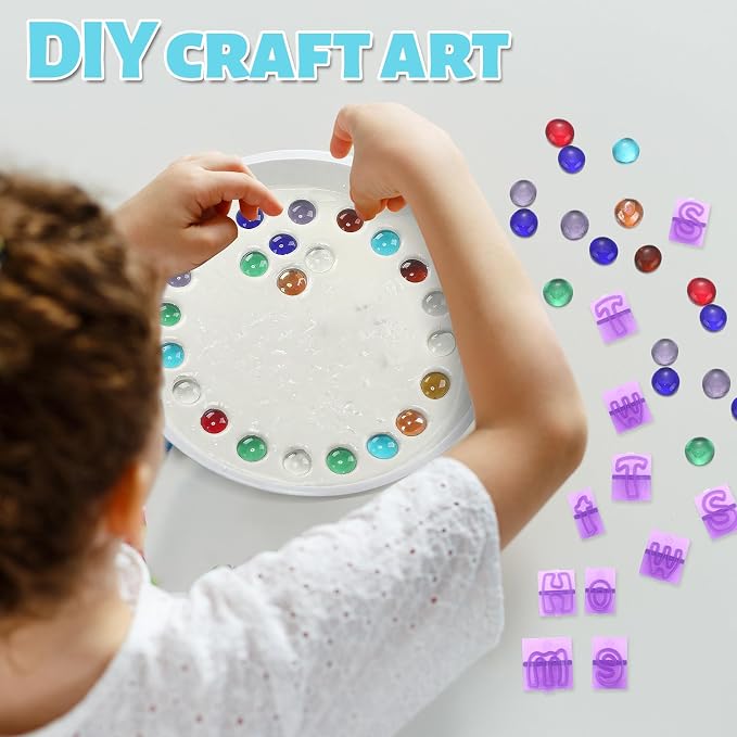 LOYIM 20 Pcs 8 Inch Stepping Stone Kit Include Round Concrete Mold Mosaic Tiles and Letters Numbers Stamps DIY Craft Art Make Your Garden Stepping Stone for Family Outdoor Decorative (No Concrete Mix)